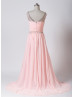Blush Pink Beaded Chiffon Floor Length Prom Dress